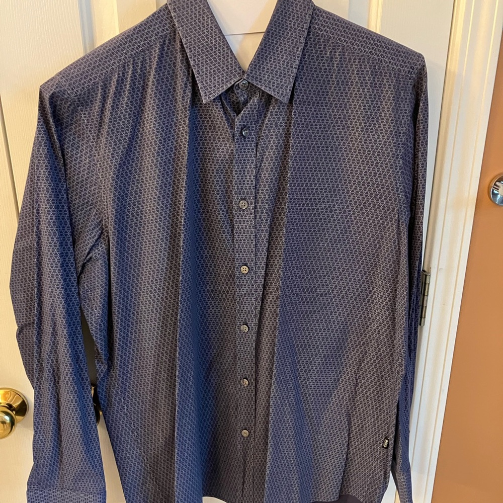 Hugo Boss Men’s Casual Button Down Shirt, L, Blue / White